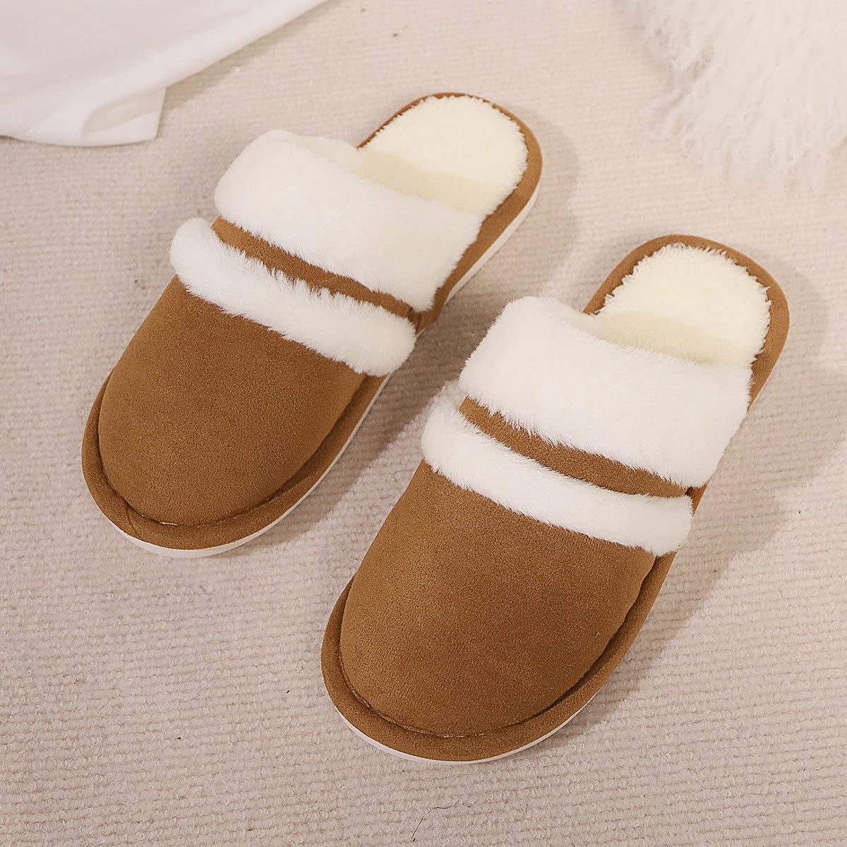 Rabbit Fur Cotton Slippers Fleece-lined Thickened Fluffy Slippers