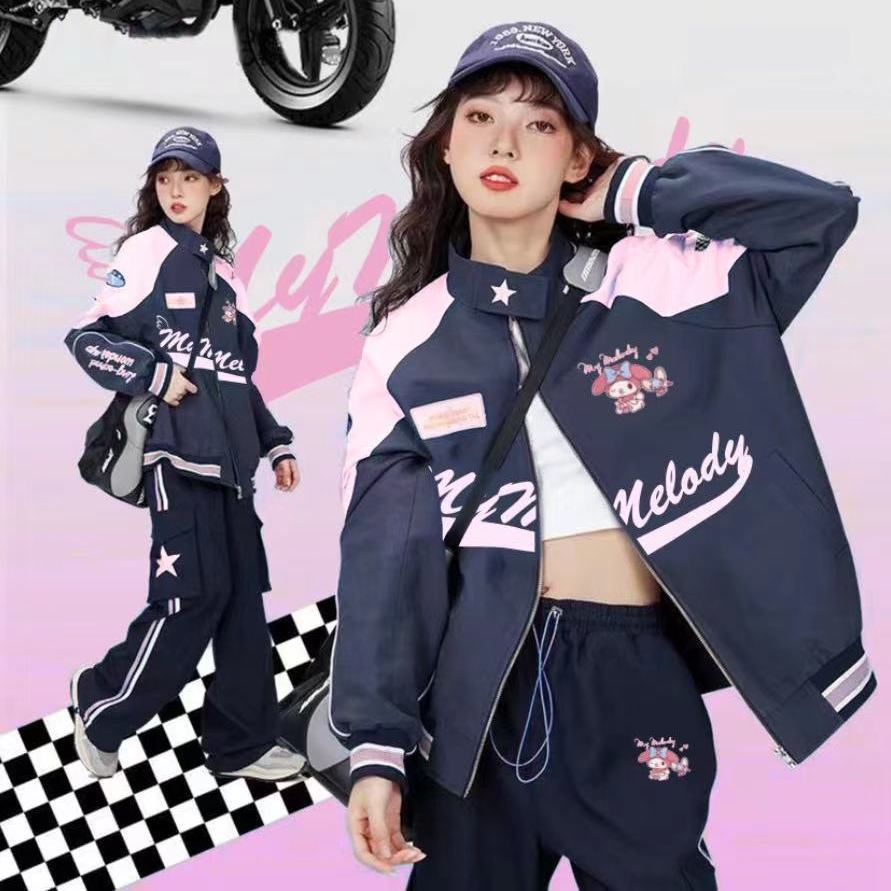 American Retro Motorcycle Jacket Women's 2023 Spring New Original Design Versatile Loose Slim Jacket Set